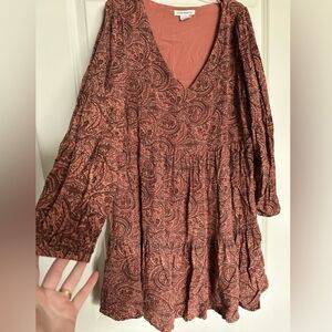 Lucky Brand Terracotta Paisley Long Sleeve Dress